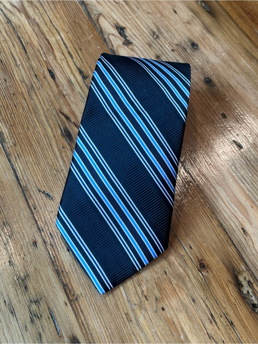 Nordstrom Black Tie with Blue and White Diagonal Stripes • EUC